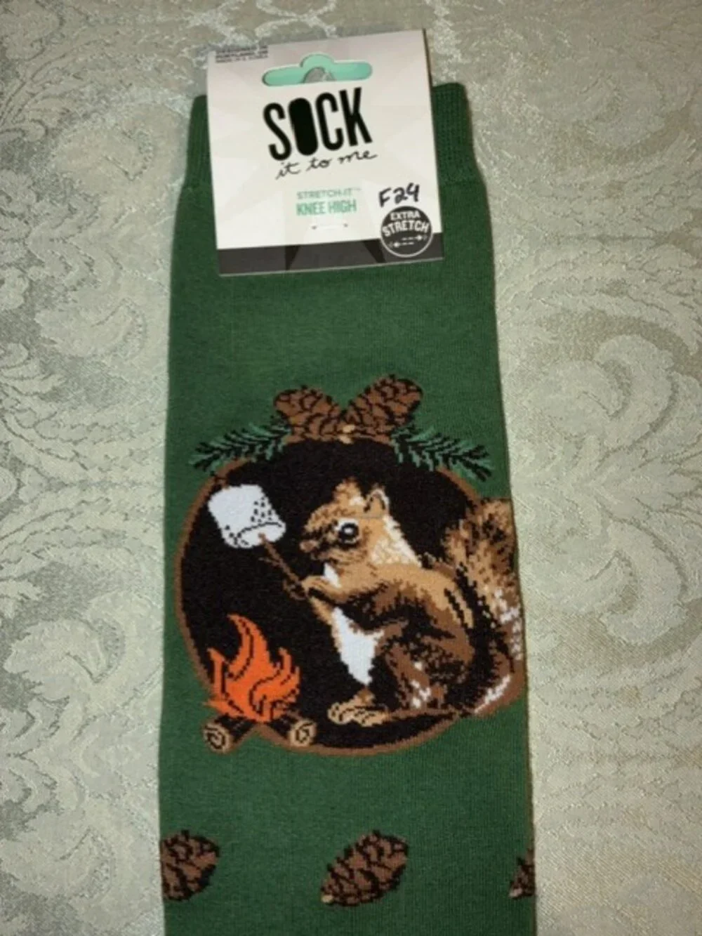 NWT Sock It To Me Stretch-It Knee High Socks S'more Squirrel Pine Cone Wide Calf